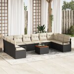 vidaXL Ensemble de canapés de jardin 11 pièces avec coussins Noir Poly Rattan Acacia