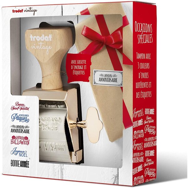 Tampon Vintage Bois OCCASION SPECIALE avec 6 Formules et 3 Couleurs TRODAT