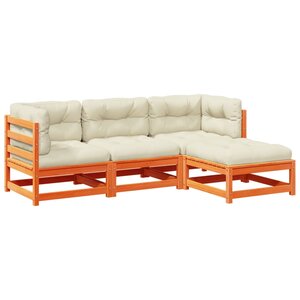 vidaXL Salon de jardin 4 Pièces avec coussins cire marron bois pin massif