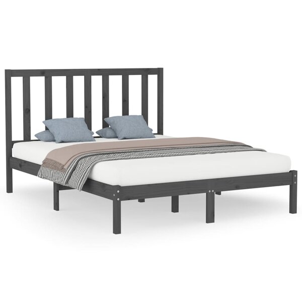 vidaXL Cadre de lit Gris Bois massif 150x200 cm Très grand
