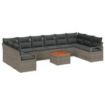 Ensemble Canapé de Jardin de 11 Pièces avec Coussins en Poly Rattan Gris