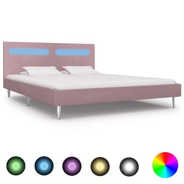 vidaXL Cadre de lit avec LED Rose Tissu 180x200 cm