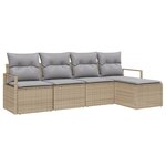 Ensemble de canapé de jardin 5 pièces avec coussins beige en rattan poly