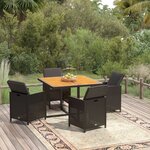vidaXL Ensemble à dîner de jardin avec coussins 5 Pièces poly rotin noir