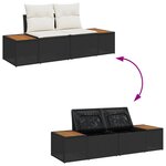 Canapé de Jardin 9 Pièces avec Coussins Noir Rotin