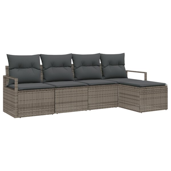 Set de canapé de jardin vidaXL 5 pièces avec coussins gris en rattan poly