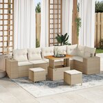 Ensemble de Canapé de Jardin en Poly Rattan Beige de 9 Pièces avec Coussins vidaXL
