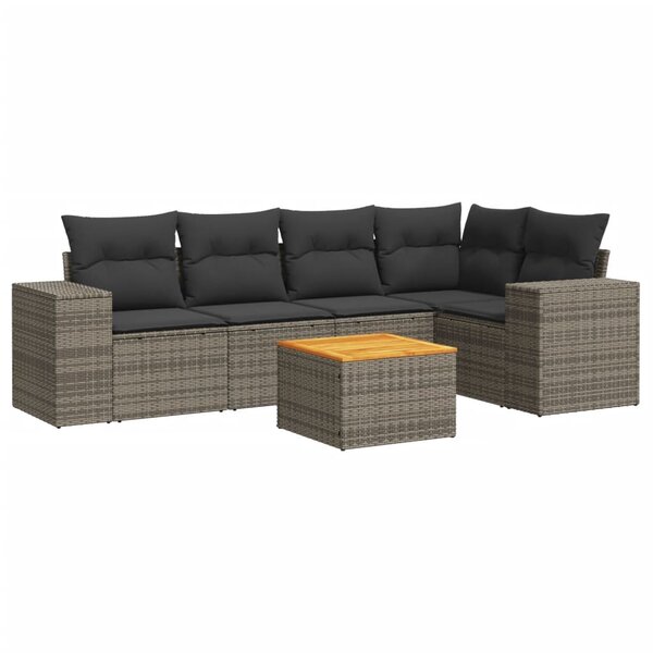 vidaXL Salon de jardin 6 Pièces avec coussins gris résine tressée