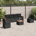 vidaXL Salon de jardin 7 Pièces avec coussins noir résine tressée