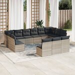 vidaXL Salon de jardin avec coussins 13 Pièces gris clair résine tressée