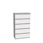 Commode CHELSEA 5 tiroirs - 77 2 x 42 2 x 128 1 - optique béton clair KILOX et blanc mat