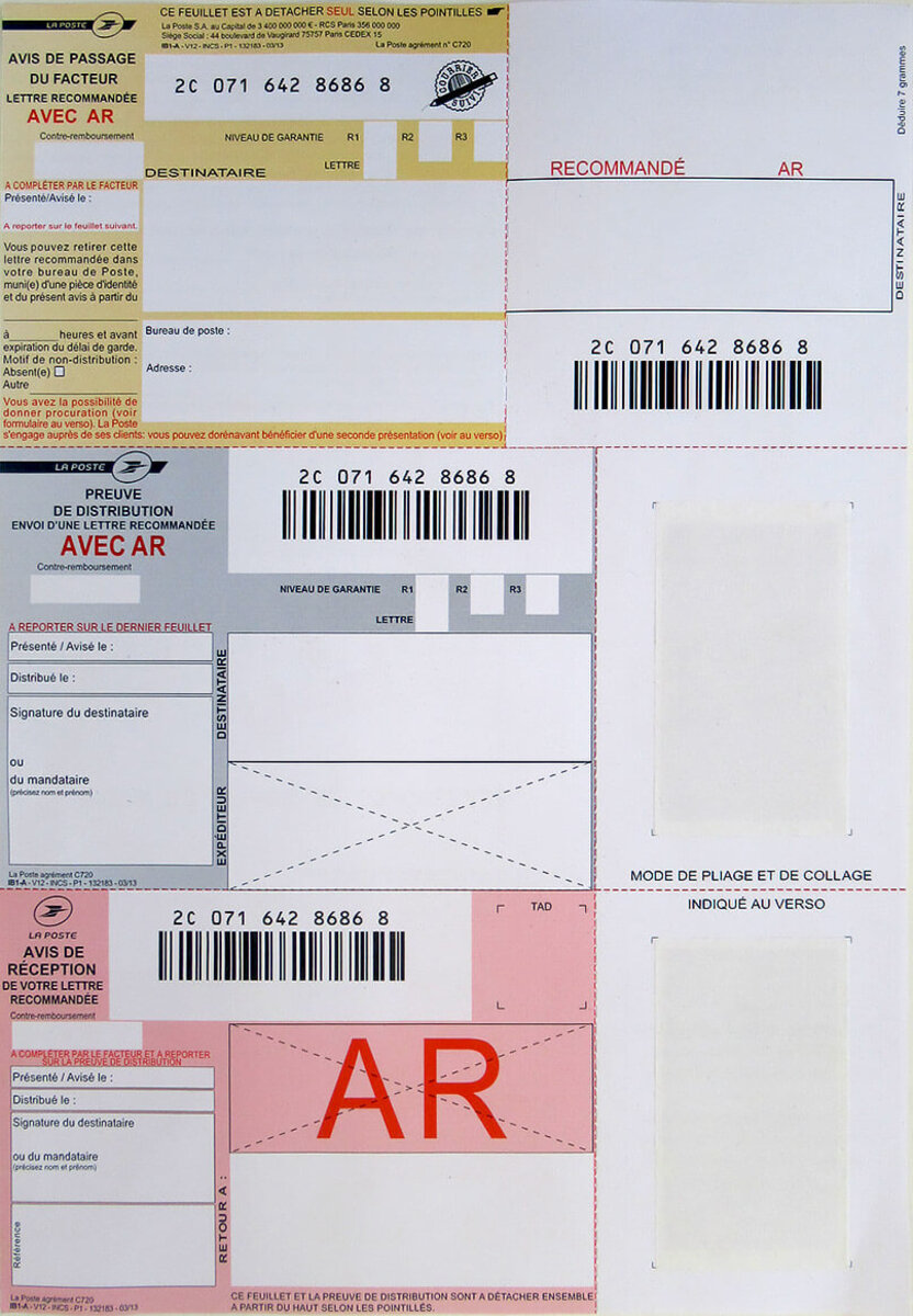 ✓ Boîte de 250 Supports recommandé A4 bureautique International sans AR avec  Code-barres
