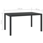 vidaXL Table de jardin noir 150 x 90 x 74 cm Aluminium et WPC