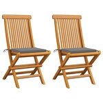 vidaXL Chaises de jardin avec coussins gris 2 Pièces Bois de teck massif