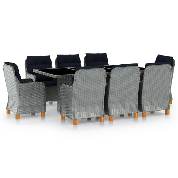 vidaXL Ensemble à manger d'extérieur et coussins 9 Pièces résine tressée