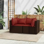 vidaXL Canapés d'angle de jardin et coussins2Pièces marron résine tressée