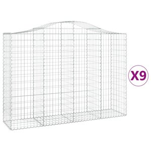 vidaXL Paniers à gabions arqués 9 Pièces 200x50x140/160 cm Fer galvanisé