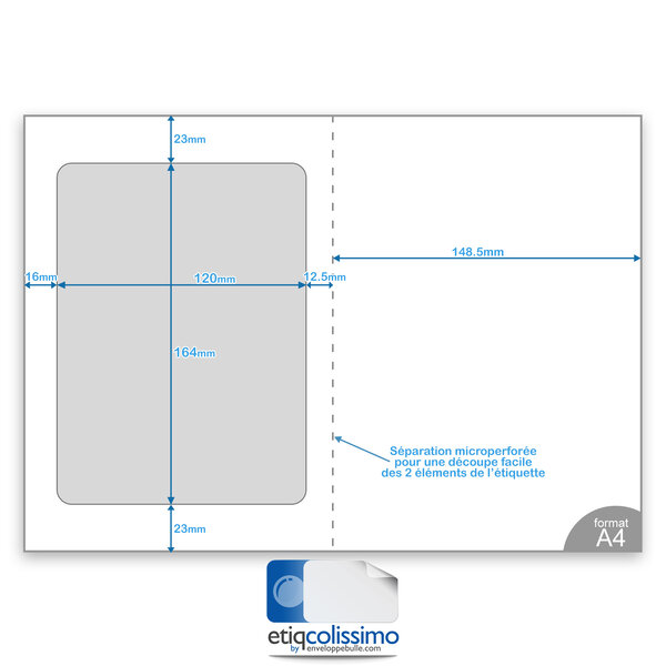Lot de 250 planches a4 avec étiquette colissimo intégrée 164 x 120 mm