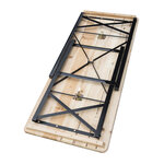 Table de camping pique-nique pliable portable + 2 bancs pliables métal époxy noir bois massif sapin