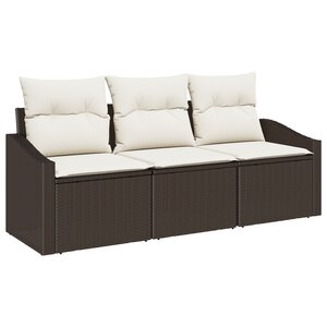 vidaXL Ensemble de salle à manger de jardin 3 pièces avec coussins en poly rattan marron