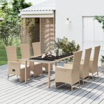 vidaXL Ensemble à manger de jardin et coussins 7 Pièces beige poly rotin