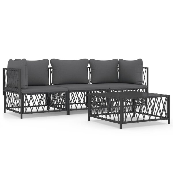 vidaXL Salon de jardin avec coussins 4 Pièces anthracite acier