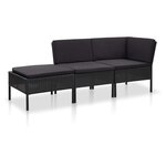 vidaXL Salon de jardin 3 Pièces avec coussins Résine tressée Noir