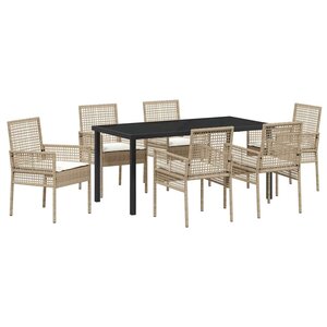 vidaXL Ensemble de salle à manger pour jardin 7 Pièces Beige Poly rotin