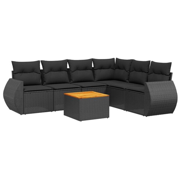 vidaXL Salon de jardin 7 Pièces avec coussins noir résine tressée