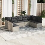 vidaXL Salon de jardin 9 Pièces avec coussins gris clair résine tressée
