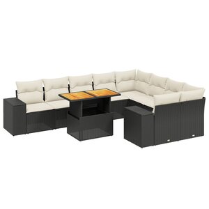 vidaXL Salon de jardin 10 Pièces avec coussins noir résine tressée