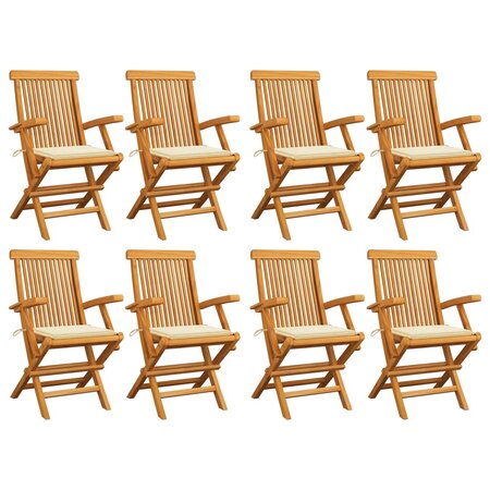 vidaXL Chaises de jardin avec coussins crème lot de 8 Bois teck massif