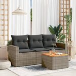 vidaXL Salon de jardin 4 Pièces avec coussins gris résine tressée