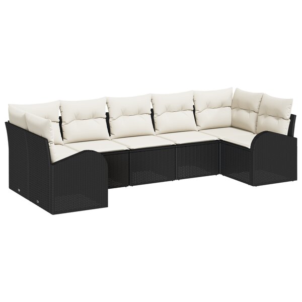 Ensemble 7 pièces canapé de jardin vidaXL avec coussins Noir Poly Rotin