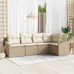 vidaXL Ensemble de Canapé de Jardin 5 pièces avec Coussins Beige en Rattan