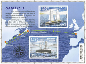 Bloc 2 timbres Saint Pierre et Miquelon - Cargo à voile - Neoliner Origin