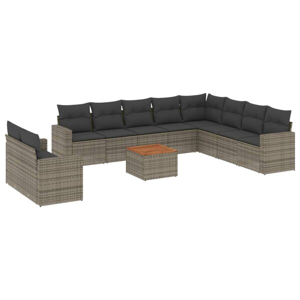 vidaXL Salon de jardin 11 Pièces avec coussins gris résine tressée