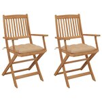 vidaXL Chaises pliables de jardin 2 Pièces avec coussins Bois d'acacia