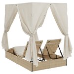 Transat double vidaXL avec toit et rideaux en polyrotin beige