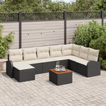 vidaXL Set de Canapé de Jardin 9 Pièces avec Coussins Noir Poly Rattan Acacia