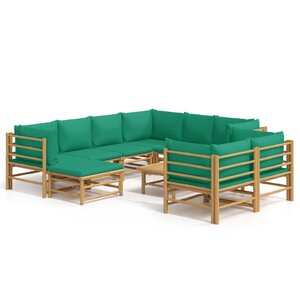 vidaXL Salon de jardin 10 Pièces avec coussins vert bambou