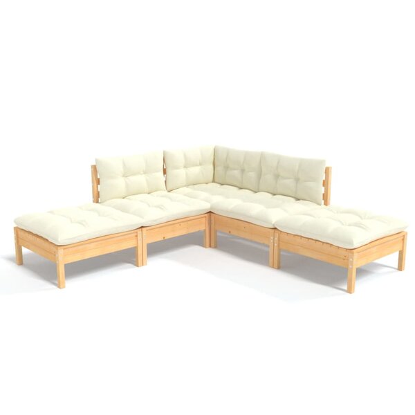 vidaXL Salon de jardin 5 Pièces avec coussins crème bois de pin