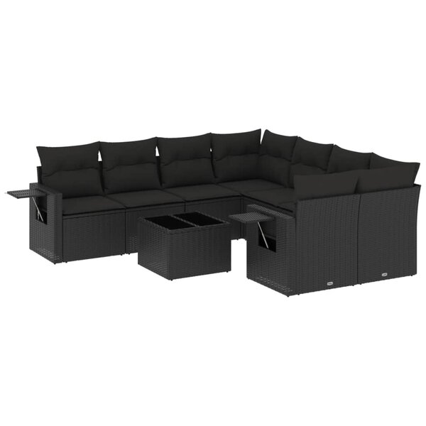 vidaXL Salon de jardin 9 Pièces avec coussins noir résine tressée