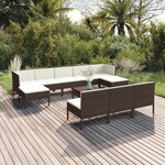 vidaXL Salon de jardin 11 Pièces avec coussins Résine tressée Marron