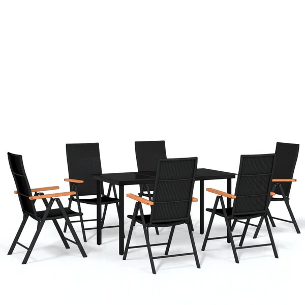 vidaXL Ensemble à manger de jardin 7 Pièces Noir