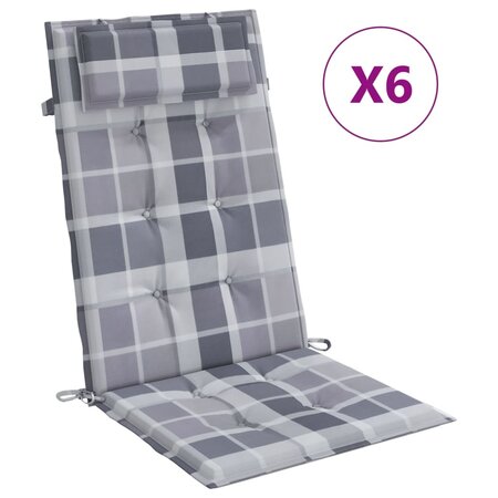 vidaXL Coussins de chaise à dossier haut lot de 6 carreaux gris