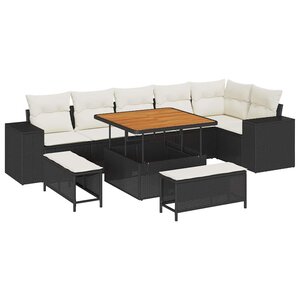 vidaXL Ensemble de canapé de jardin avec coussin 9 Pièces Noir polyrotin