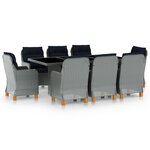 vidaXL Ensemble à manger d'extérieur et coussins 9 Pièces résine tressée