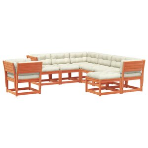 vidaXL Salon de jardin 8 Pièces avec coussins cire marron bois pin massif