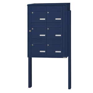 Bloc collectif leabox.com 2x3 grade 3 simple face Extérieur fixation sur pieds à sceller Bleu Saphir RAL 5003 finition brillante